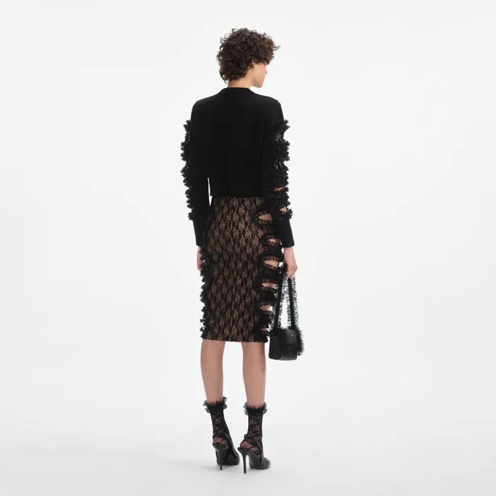 Self Portrait Knitwear Women Black Cut Out Lace Detail Jumper Black