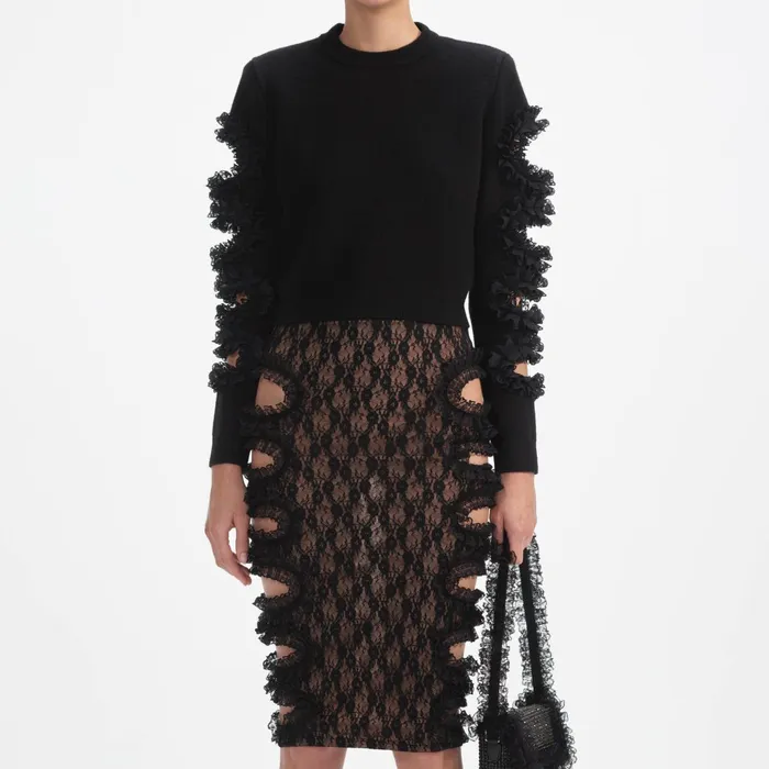 Self Portrait Knitwear Women Black Cut Out Lace Detail Jumper Black