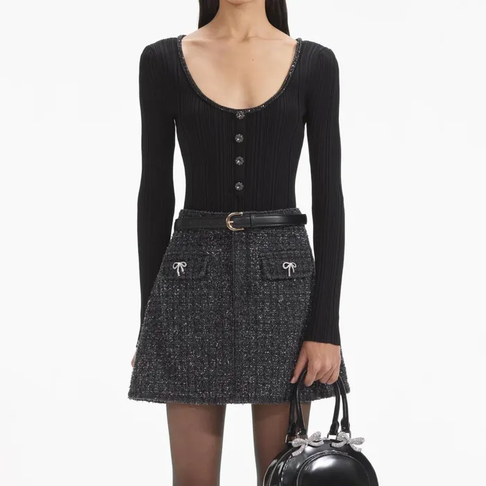 Self Portrait Knitwear Women Black Embellished Knit Top