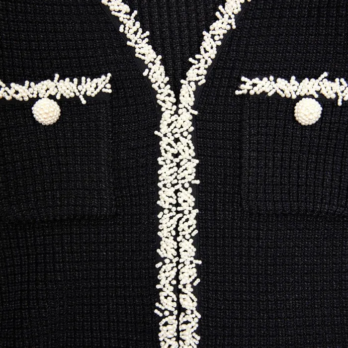 Self Portrait Knitwear Women Black Pearl Trim Knit Mini Dress