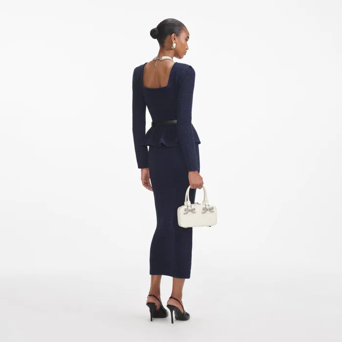 Self Portrait Knitwear Women Navy Knit Peplum Midi Dress