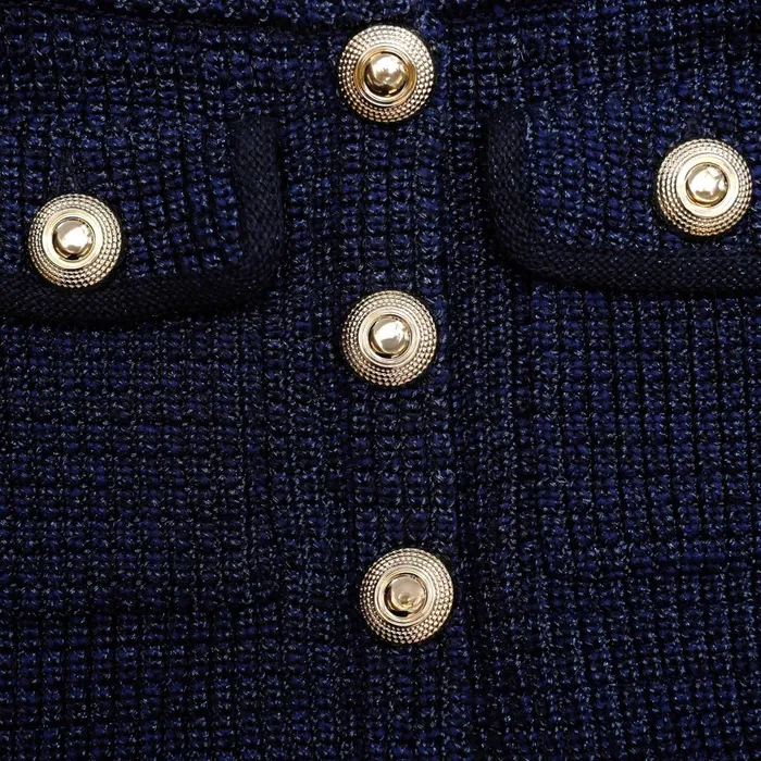 Self Portrait Knitwear Women Navy Knit Peplum Midi Dress