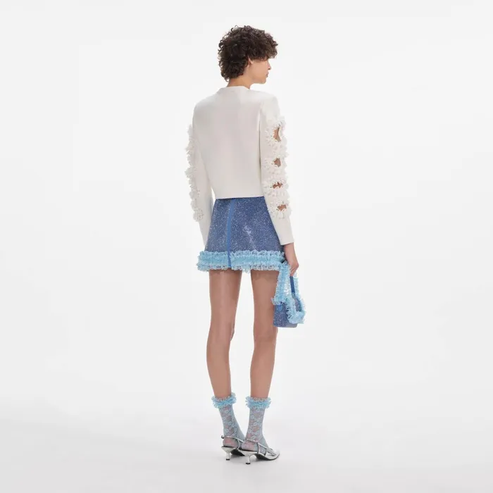 Self Portrait Knitwear Women White Cut Out Lace Detail Cardigan White