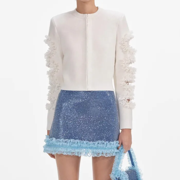 Self Portrait Knitwear Women White Cut Out Lace Detail Cardigan White