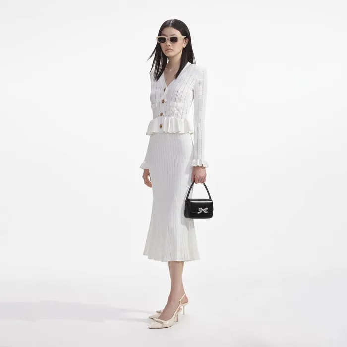Self Portrait Knitwear Women White Knit Peplum Midi Dress