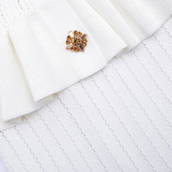 Self Portrait Knitwear Women White Knit Peplum Midi Dress