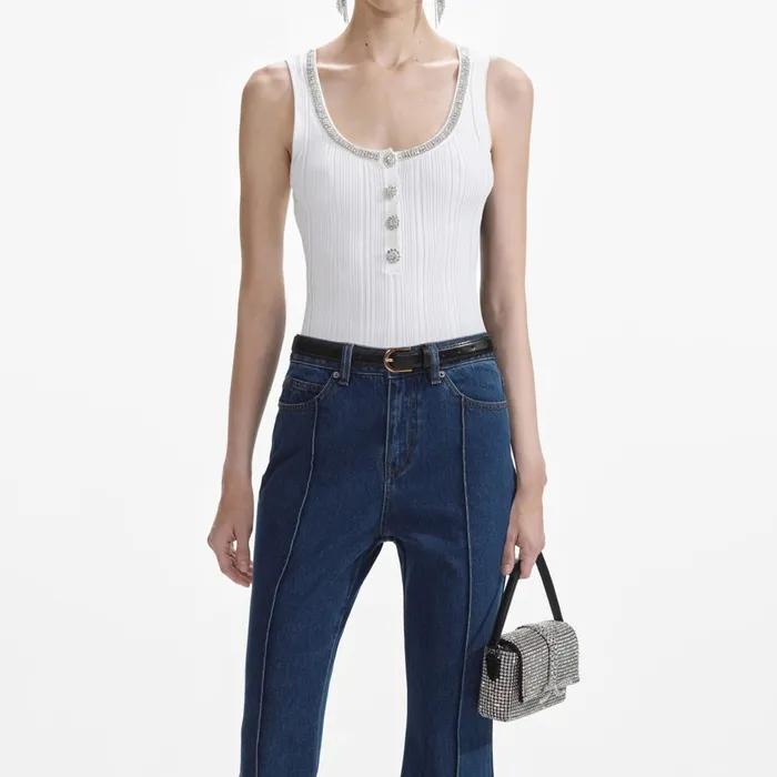 Self Portrait Knitwear Women White Ribbed Knit Top White