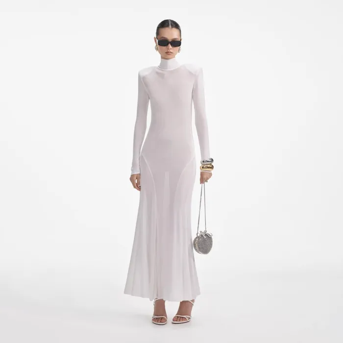 Self Portrait Knitwear Women White Viscose Knit Maxi Dress