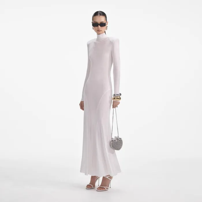 Self Portrait Knitwear Women White Viscose Knit Maxi Dress