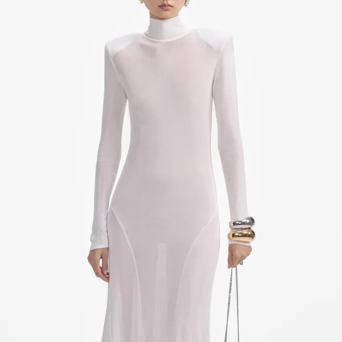 Self Portrait Knitwear Women White Viscose Knit Maxi Dress
