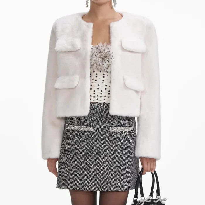 Self Portrait Outerwear Women Cream Faux Fur Jacket
