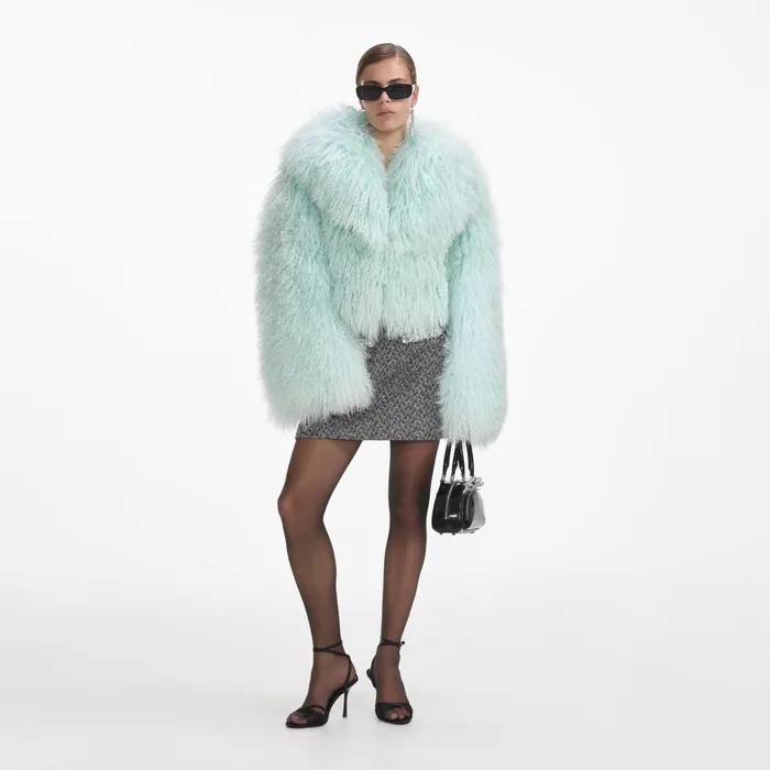 Self Portrait Outerwear Women Green Shearling Jacket