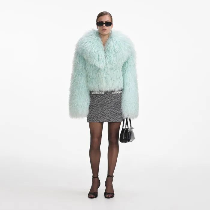 Self Portrait Outerwear Women Green Shearling Jacket