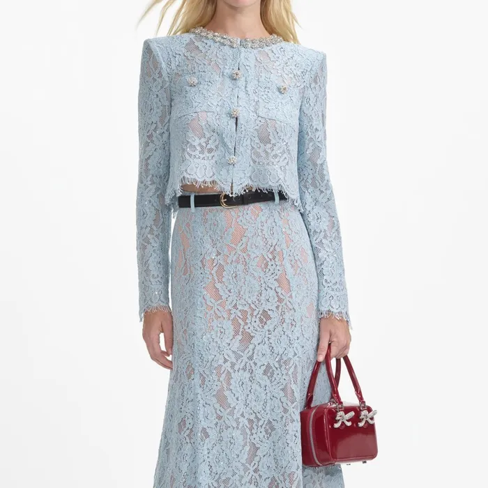 Self Portrait Tops Women Blue Lace Embellished Top