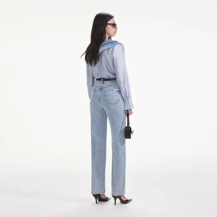 Self Portrait Tops Women Blue Satin Organza Blouse