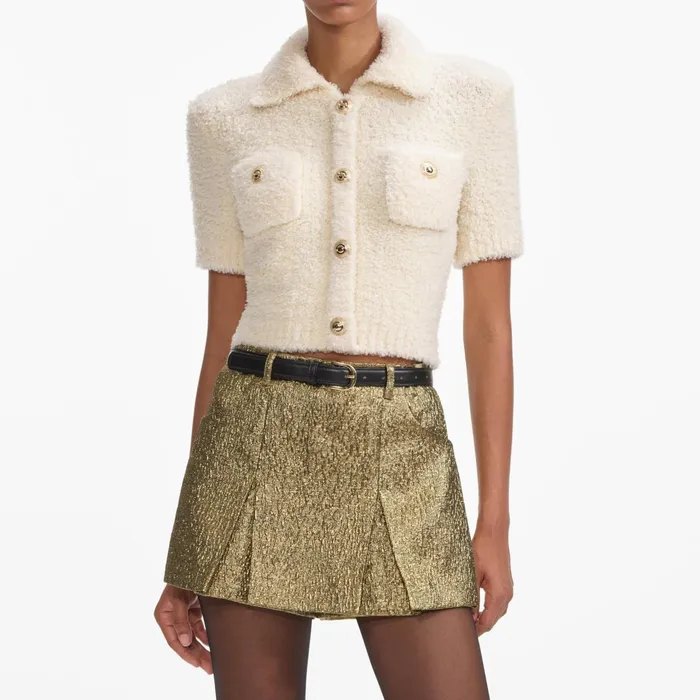 Self Portrait Tops Women Cream Fluffy Knit Top