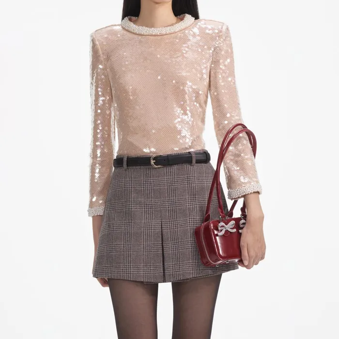 Self Portrait Tops Women Pearl Trim Sequin Top