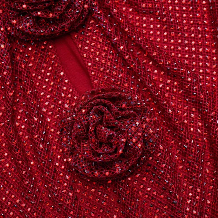 Self Portrait Tops Women Red Rhinestone Fishnet Top