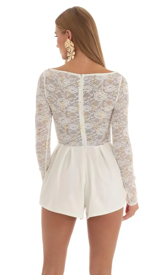 Sequin Lace Romper White Women LUCY IN THE SKY Rompers Sequin Lace Romper White Women LUCY IN THE SKY Rompers