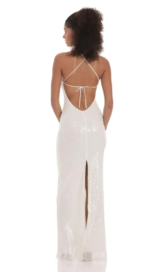 Sequin Mesh Maxi Dress White Women LUCY IN THE SKY Maxi Dresses Sequin Mesh Maxi Dress White Women LUCY IN THE SKY Maxi Dresses