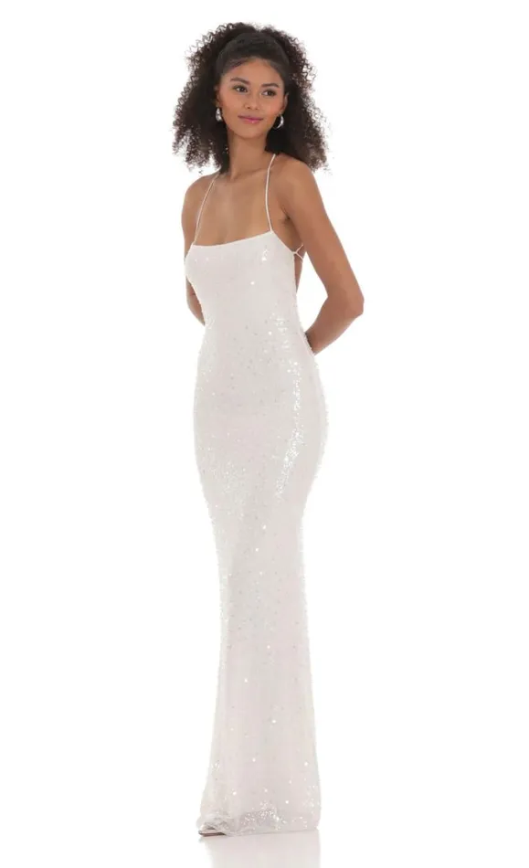 Sequin Mesh Maxi Dress White Women LUCY IN THE SKY Maxi Dresses Sequin Mesh Maxi Dress White Women LUCY IN THE SKY Maxi Dresses