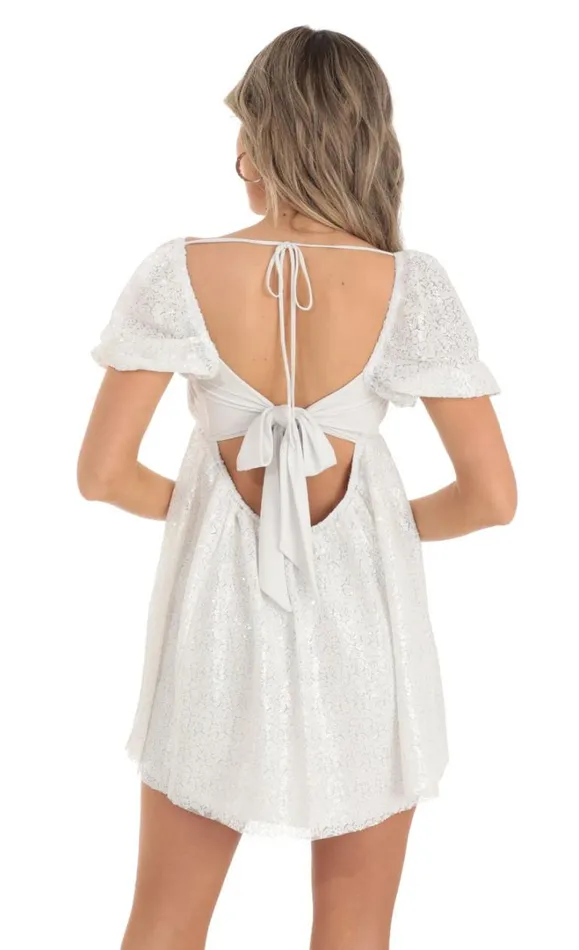 Sequin Puff Sleeve Baby Doll Dress White Women LUCY IN THE SKY Mini Dresses Sequin Puff Sleeve Baby Doll Dress White Women LUCY IN THE SKY Mini Dresses