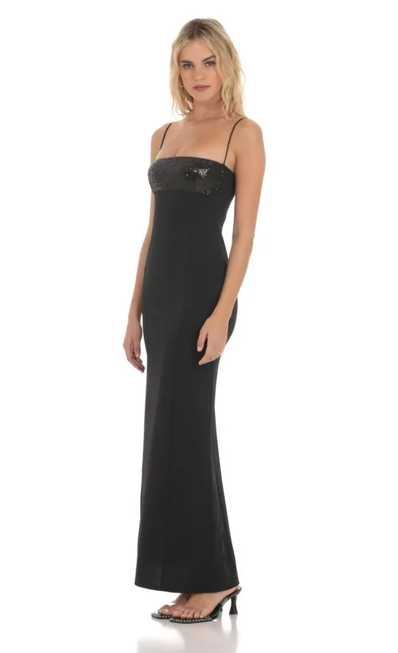 Sequin Square Neck Maxi Dress Black Women LUCY IN THE SKY Maxi Dresses Sequin Square Neck Maxi Dress Black Women LUCY IN THE SKY Maxi Dresses