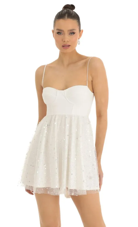 Sequin Suede Bustier Dress White Women LUCY IN THE SKY Mini Dresses
