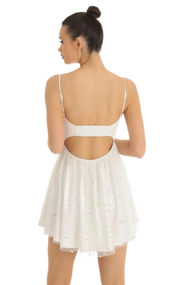 Sequin Suede Bustier Dress White Women LUCY IN THE SKY Mini Dresses Sequin Suede Bustier Dress White Women LUCY IN THE SKY Mini Dresses