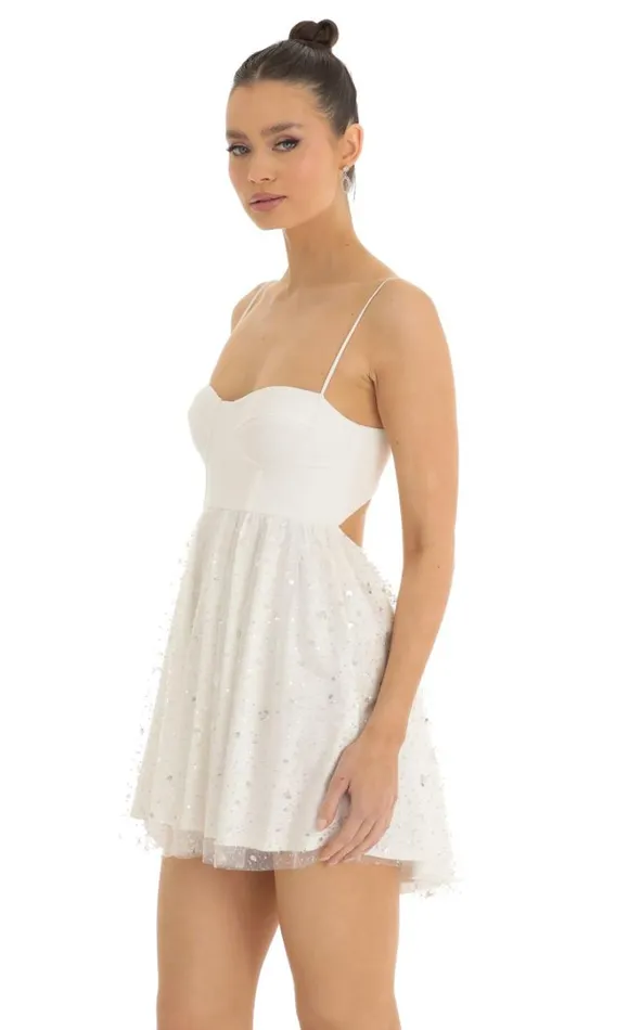 Sequin Suede Bustier Dress White Women LUCY IN THE SKY Mini Dresses Sequin Suede Bustier Dress White Women LUCY IN THE SKY Mini Dresses