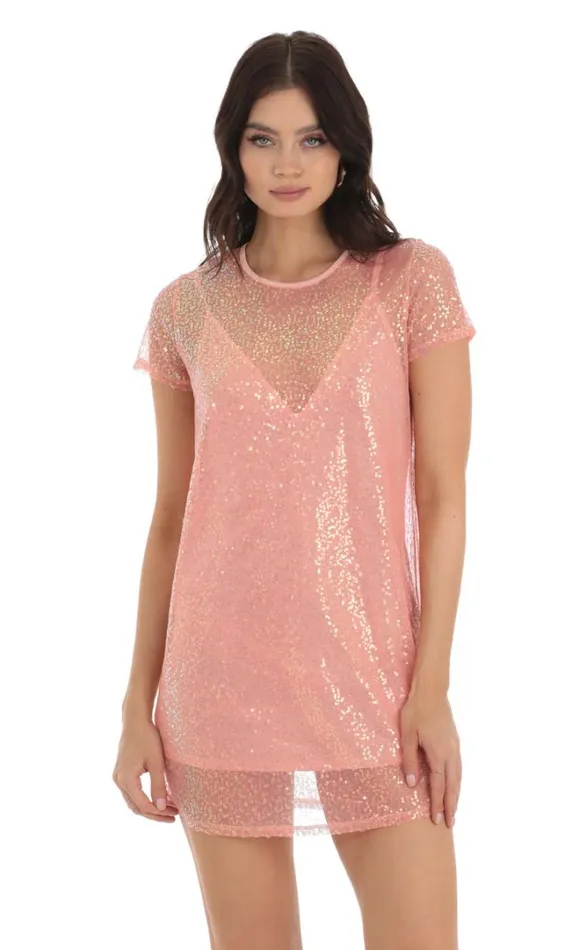 Sequin Two Piece Dress Peach Women LUCY IN THE SKY Mini Dresses