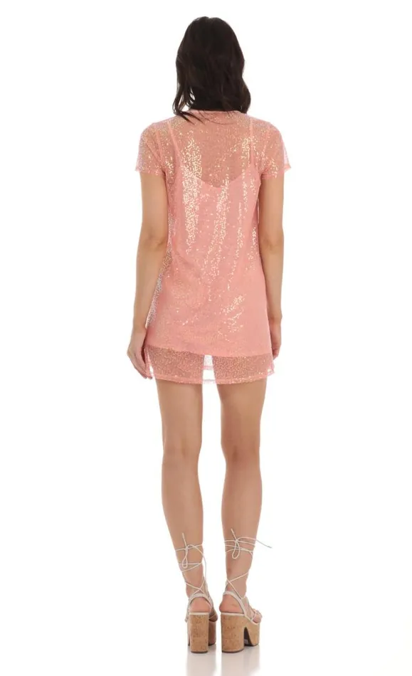 Sequin Two Piece Dress Peach Women LUCY IN THE SKY Mini Dresses Sequin Two Piece Dress Peach Women LUCY IN THE SKY Mini Dresses