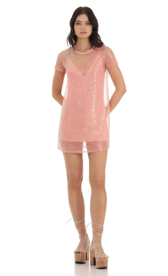 Sequin Two Piece Dress Peach Women LUCY IN THE SKY Mini Dresses Sequin Two Piece Dress Peach Women LUCY IN THE SKY Mini Dresses