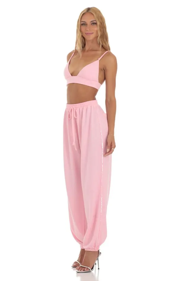 Sequin Two Piece Set Pink Women LUCY IN THE SKY Pants