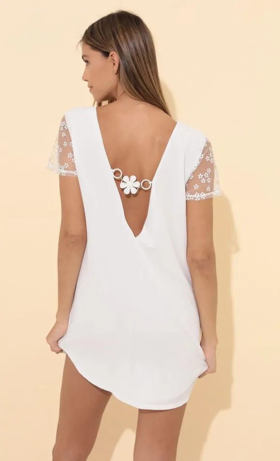 Shirt Dress White Floral Women LUCY IN THE SKY Tops Shirt Dress White Floral Women LUCY IN THE SKY Tops