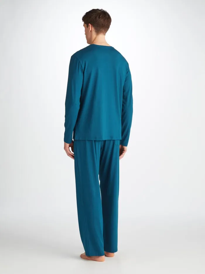 Short Sleeve TShirts Men Derek Rose Long Sleeve TShirt Basel Micro Modal Stretch Poseidon Blue