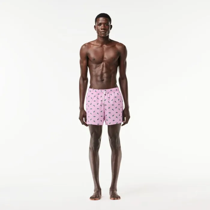 Shorts and Swim Men Lacoste Men039s Crocodile Print Swim Trunks Pink White Iu9