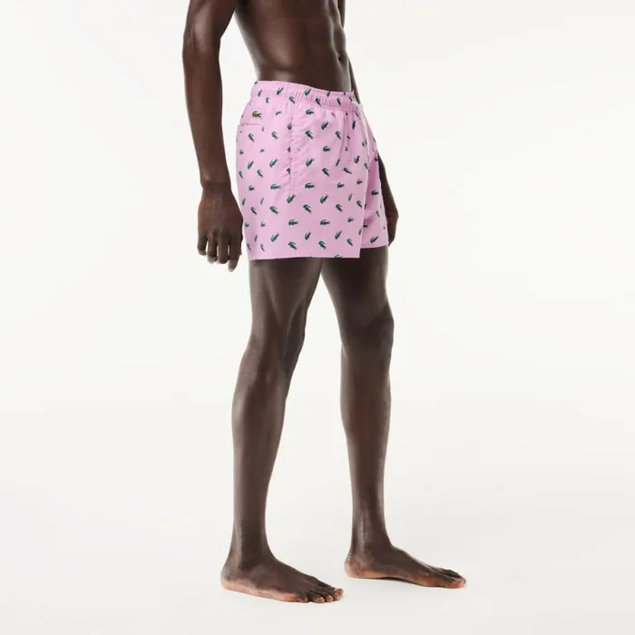 Shorts and Swim Men Lacoste Men039s Crocodile Print Swim Trunks Pink White Iu9