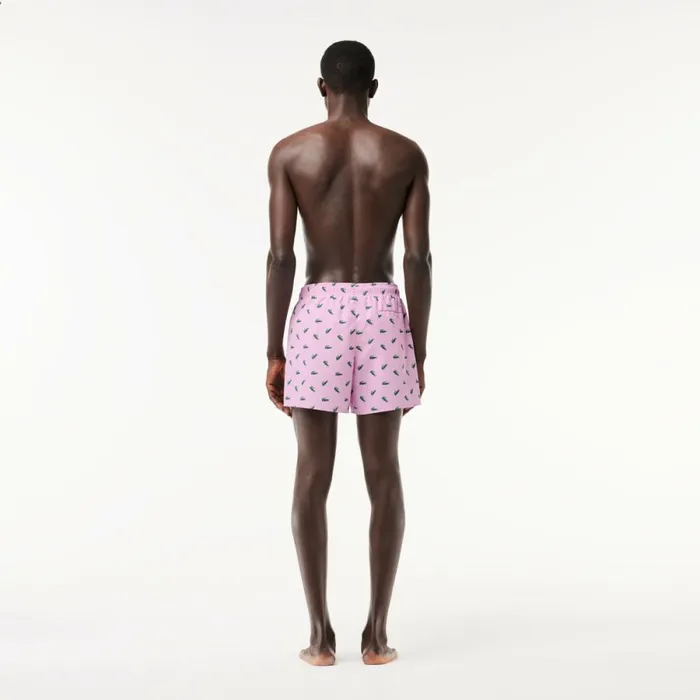 Shorts and Swim Men Lacoste Men039s Crocodile Print Swim Trunks Pink White Iu9