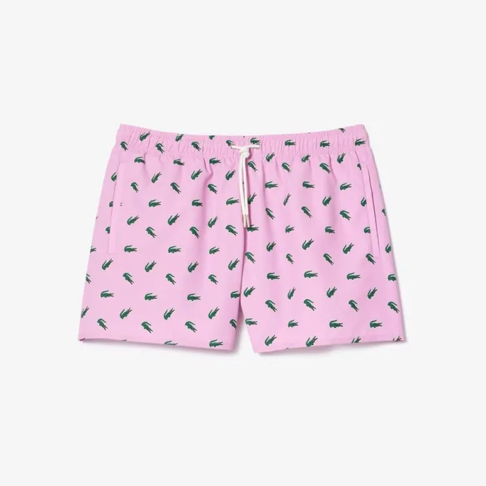 Shorts and Swim Men Lacoste Men039s Crocodile Print Swim Trunks Pink White Iu9