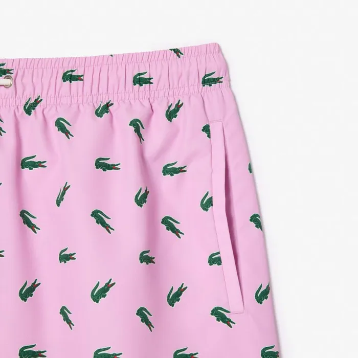 Shorts and Swim Men Lacoste Men039s Crocodile Print Swim Trunks Pink White Iu9