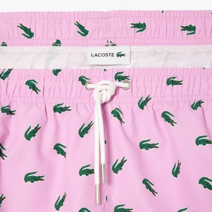 Shorts and Swim Men Lacoste Men039s Crocodile Print Swim Trunks Pink White Iu9