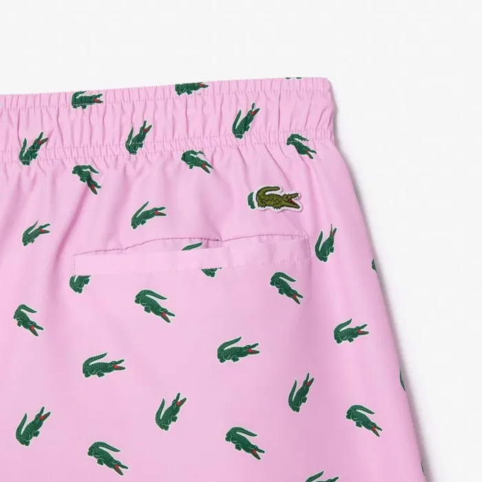Shorts and Swim Men Lacoste Men039s Crocodile Print Swim Trunks Pink White Iu9