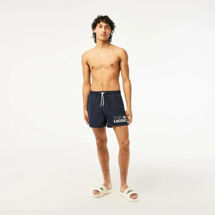 Shorts and Swim Men Lacoste Mens QuickDry Lined Swim Trunks Navy Blue 166