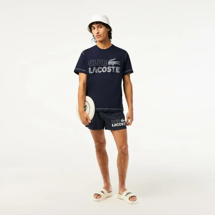Shorts and Swim Men Lacoste Mens QuickDry Lined Swim Trunks Navy Blue 166