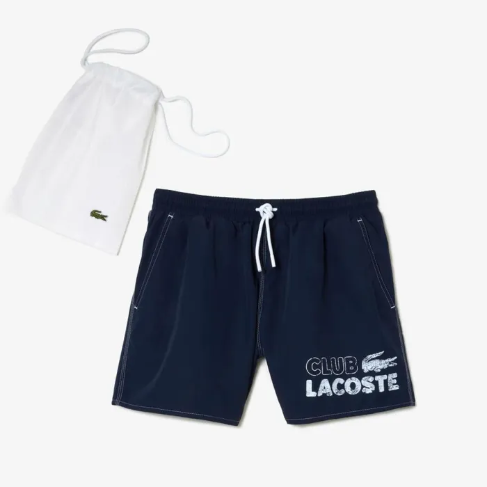 Shorts and Swim Men Lacoste Mens QuickDry Lined Swim Trunks Navy Blue 166