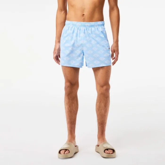 Shorts and Swim Men Lacoste Mens TwoTone Monogram Swim Trunks Blue White Fv2