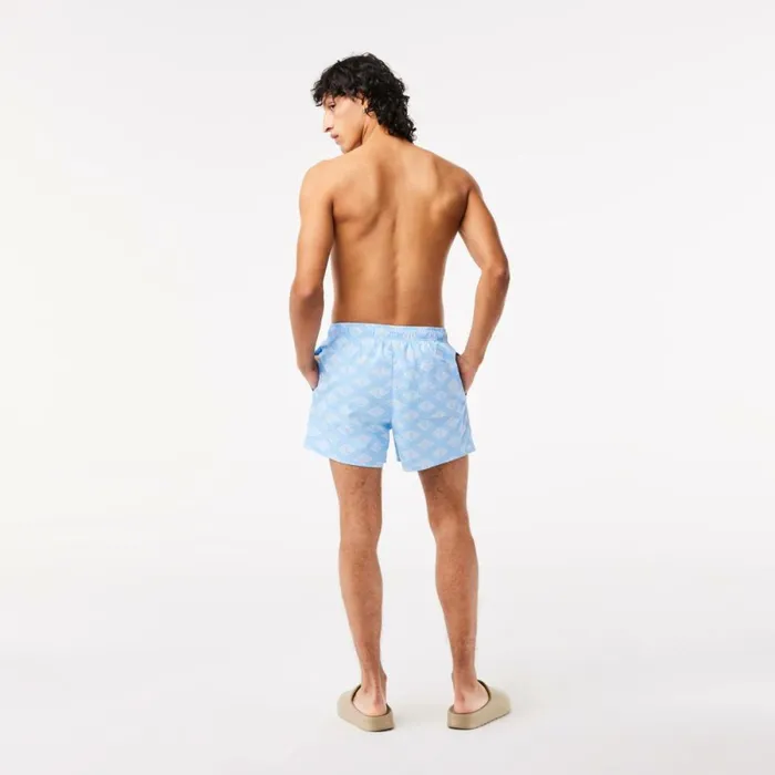 Shorts and Swim Men Lacoste Mens TwoTone Monogram Swim Trunks Blue White Fv2