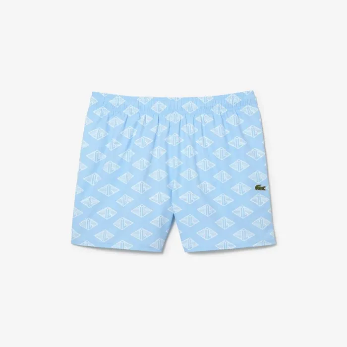 Shorts and Swim Men Lacoste Mens TwoTone Monogram Swim Trunks Blue White Fv2