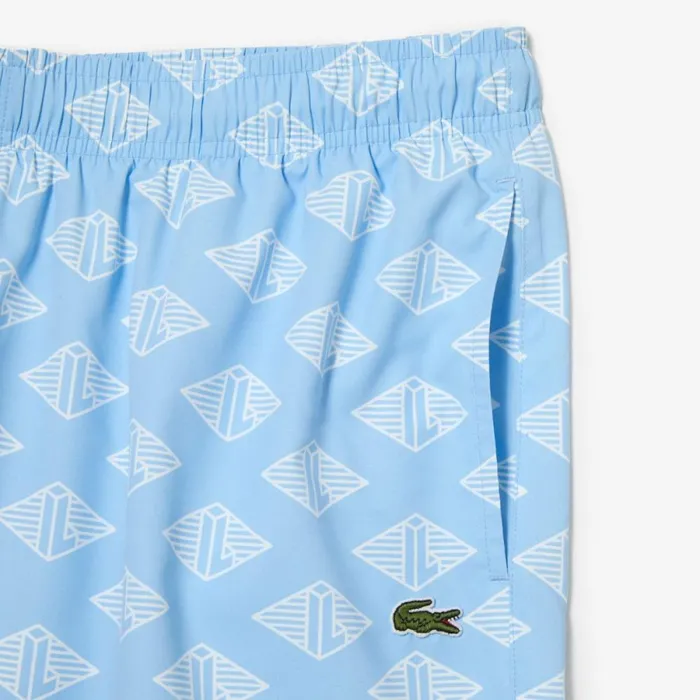 Shorts and Swim Men Lacoste Mens TwoTone Monogram Swim Trunks Blue White Fv2